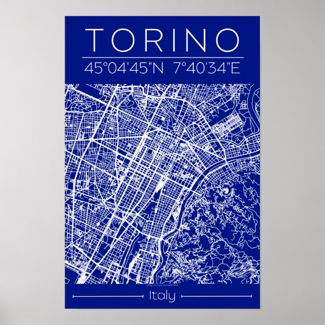 Carte de Torino Poster – Blueprint Architectural  (Devant)