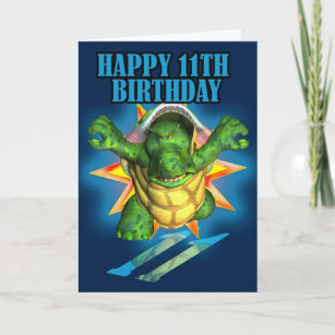 Carte de tortue 11e anniversaire, Joyeux 11e anniv