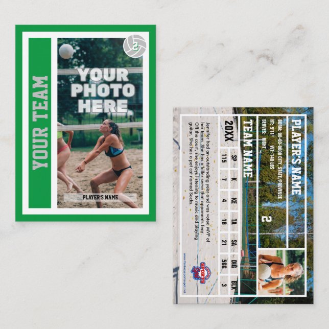 Carte de trading de volley-ball de plage personnal (Devant / Derrière)