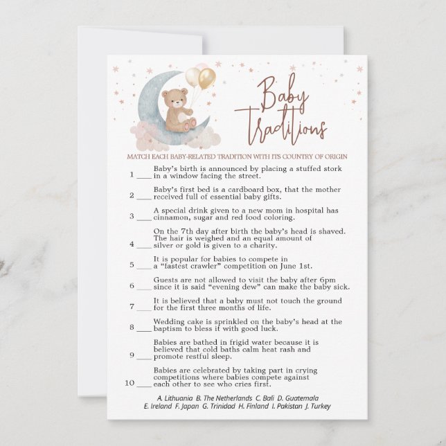 Carte de traditions de bébé pour Baby Shower Over  (Devant)