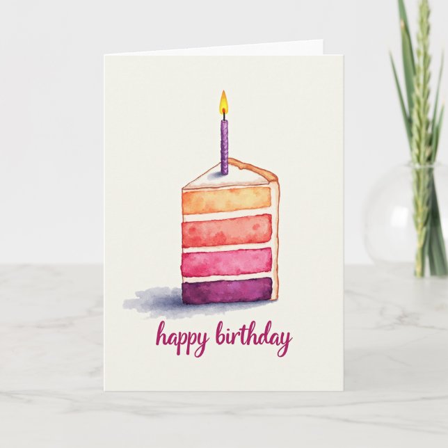 Carte de tranche de gâteau à l'aquarelle (Devant)