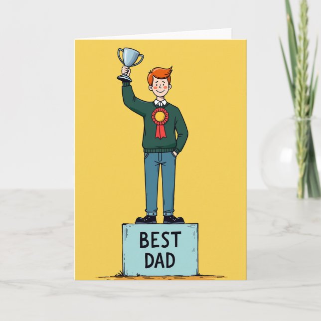 Carte de trophée de Meilleur Papa de dessin animé (Devant)