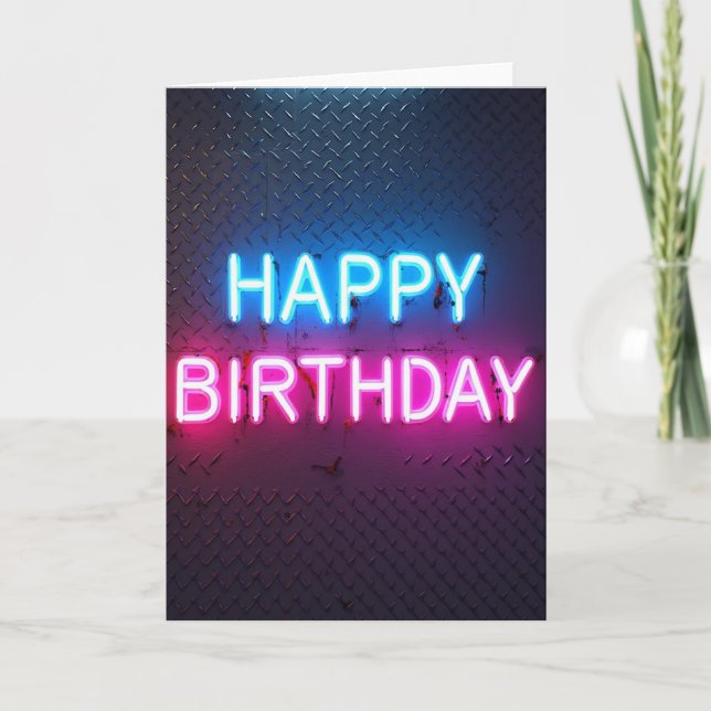 Carte de tubes néon pour anniversaire doux (Devant)