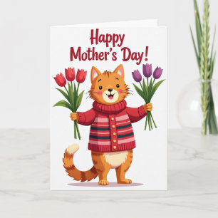 Carte de tulipe de chat orange festive
