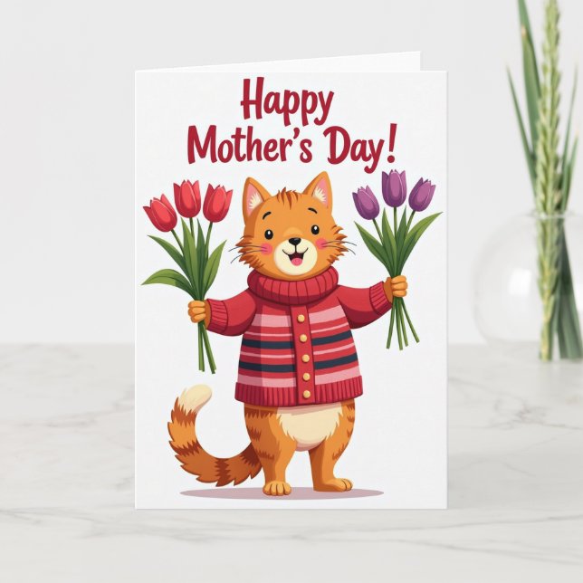 Carte de tulipe de chat orange festive (Devant)