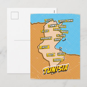 Carte de Tunisie illustrée dans le style Pop Art
