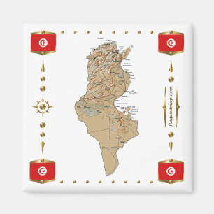 Carte de Tunisie + Magnet des drapeaux