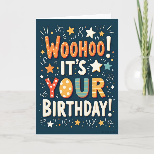 Carte de typographie d'anniversaire sarcelle (Devant)