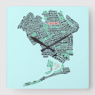 Carte de typographie de Queens NY Horloge murale