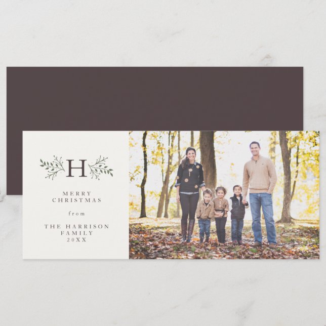 Carte de vacances à monogramme rustique (Devant / Derrière)