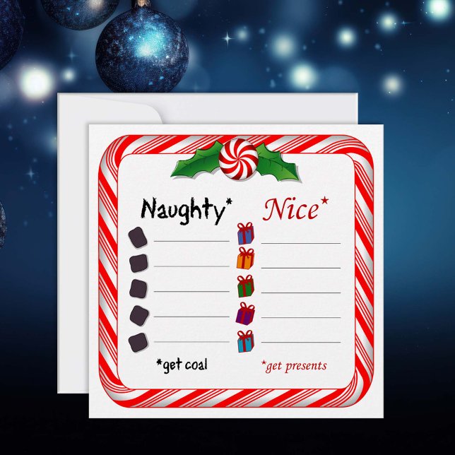 Carte de vacances à plat Naughty or Nice 5.25" x 5 (Naughty or Nice? 5.25" x 5.25" Flat Holiday Card.)