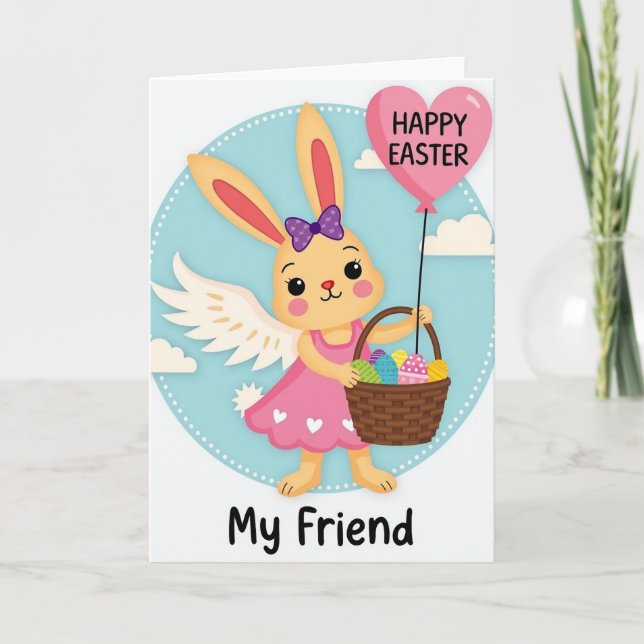 Carte de vacances Ange Lapin Ami (Devant)