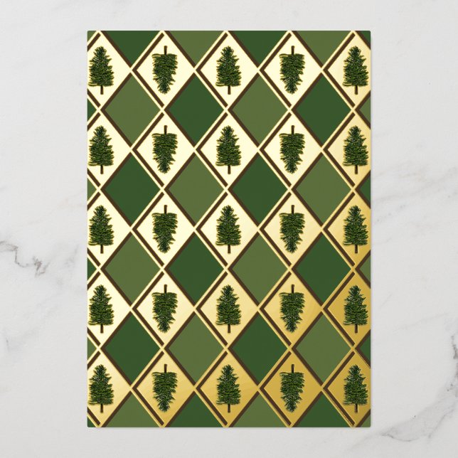 Carte de vacances Arbres à pins et Arlequin à huil (Recto)