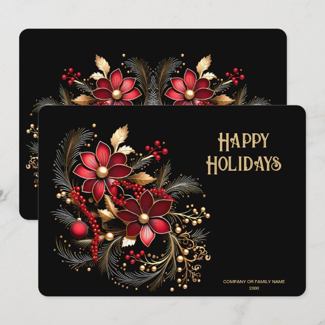 Carte de vacances aux fleurs décoratives rouges (Devant / Derrière)