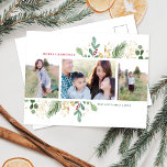Carte de vacances avec cadre multi-photo pour feui<br><div class="desc">Cette charmante carte postale de vacances présente un beau cadre de botanique à l'aquarelle et le message "JOYEUX NOËL". Le message au recto est entièrement personnalisable pour que vous puissiez le modifier comme vous le souhaitez. Le design est simple mais élégant. Au recto de la carte, il y a de...</div>