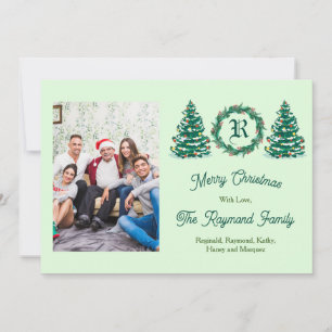 Carte de vacances avec monogramme vert