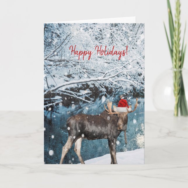 Carte de vacances avec orignal dans la neige (Devant)