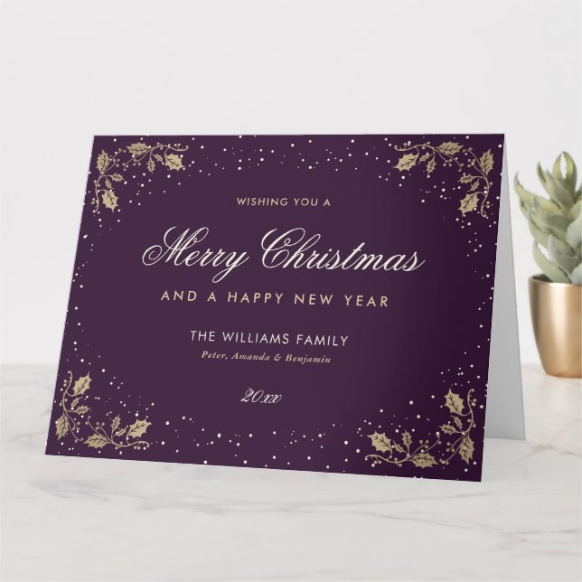 Carte de vacances avec photo Purple Gold Holly Sno (Petite plante)