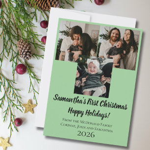 Carte de vacances bébé premier Noël 3 photo nom