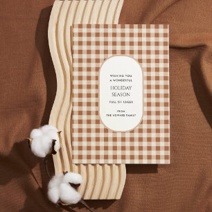 Carte de vacances Beige Brown Buffalo Plaid Typogr