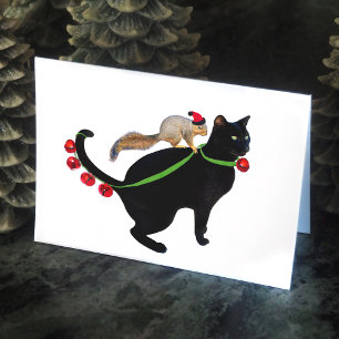 Carte de vacances Black Cat, Squirel et Bells