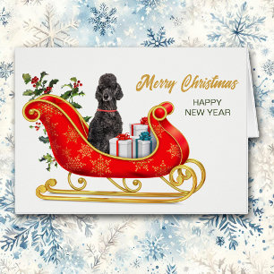 Carte de vacances Black Poodg Dog Christmas Sleigh