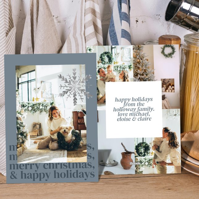 Carte de vacances Blue Modern esthétique (Celebrate the season with this sleek and stylish flat holiday card.)