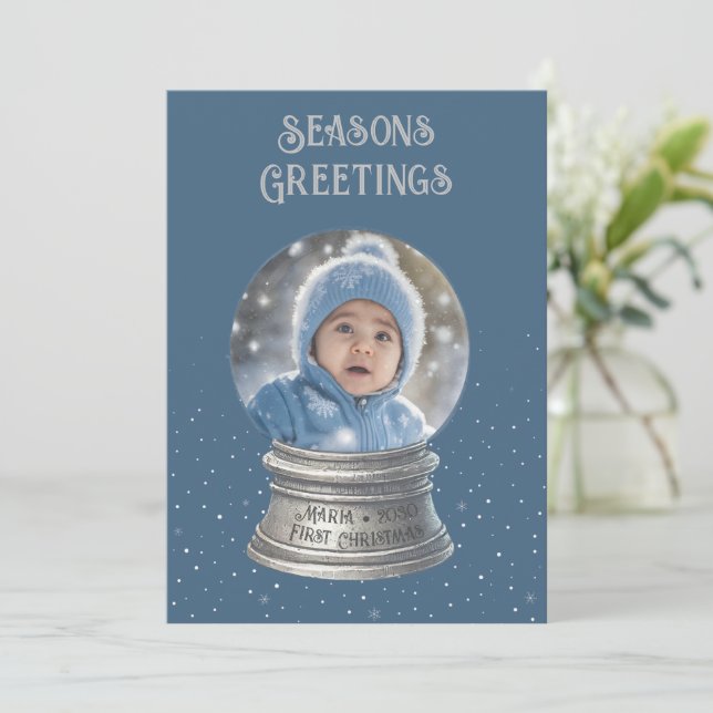 Carte de vacances Blue Snow Globe (Debout devant)