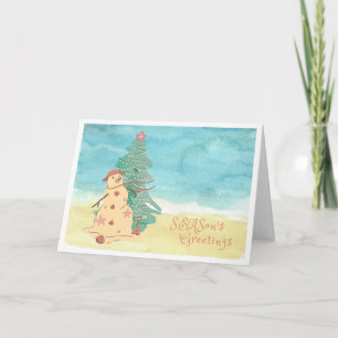 Carte de vacances Bonnes Fêtes Beach Snowman