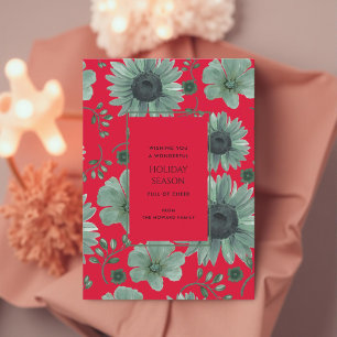 Carte de vacances Botanique Boho Floral Rouge