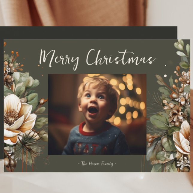 Carte de vacances botanique Watercolor Magnolia Ga (Créateur téléchargé)