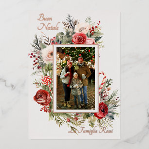 Carte de vacances Buon Natale Photo Floral Foil