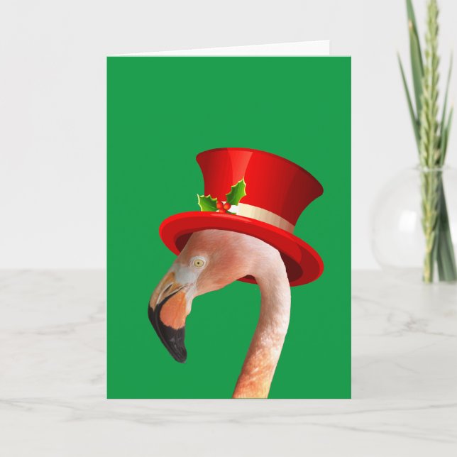 Carte de vacances Chapeau rouge Flamingo rose (Devant)