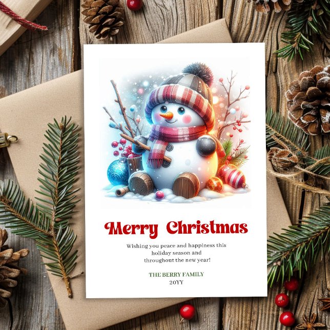 Carte de vacances charmante imprimable de bonhomme (Charming printable cartoon snowman holiday card)