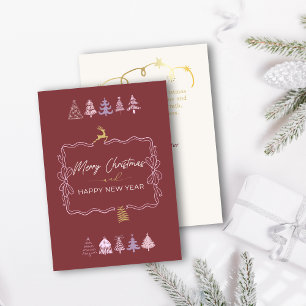 Carte de vacances chic Bow & Trees Doodle Deep Cri