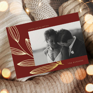 Carte de vacances Chic Sprout Deep Red et Gold Foi