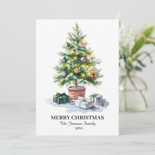 Carte de vacances Chic Watercolor Christmas Tree (Debout devant)