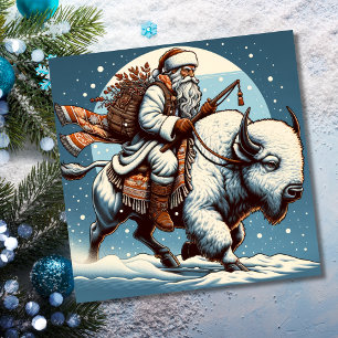 Carte de vacances Christmas Bison Buffalo Santa Cl