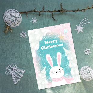 Carte de vacances Christmas mignonne Bunny rose et