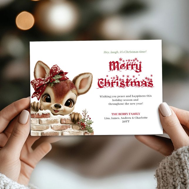 Carte de vacances classique pour enfants au style  (Classic Baby Reindeer Kids Watercolor Holiday Greeting Card

)