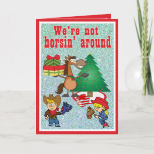 Carte de vacances Cowboy Kids And Horse Cartoon