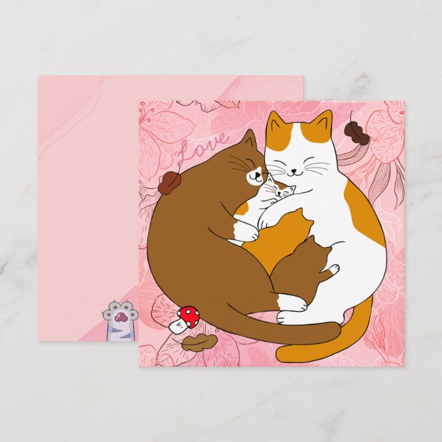 Carte de vacances Cute Cat Family (Devant / Derrière)