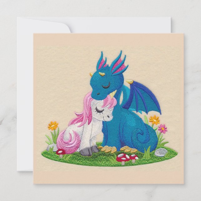 Carte de vacances Cute Dragon et Unicorn In Love (Devant)