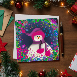Carte De Vacances Cute Floral Snowman Girl Inspiri