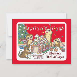 Carte de vacances Cute Meerkats Red Flat