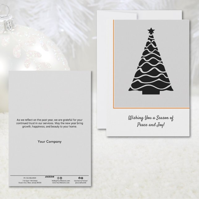 Carte de vacances d'affaires Black & Grey Christma (Black & Gray Christmas Tree Business Holiday Card)
