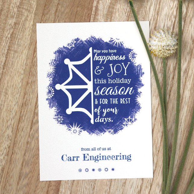 Carte de vacances d'affaires Blue, White Snowflake (Blue Logo Company Holiday Christmas Greeting Card, Modern Snowflake Design)