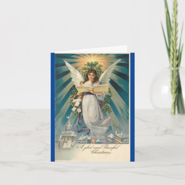 Carte de vacances d'ange vintage avec livre (Devant)