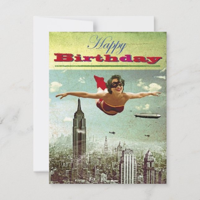 Carte de vacances d'anniversaire vintage Girl Flyi (Devant)