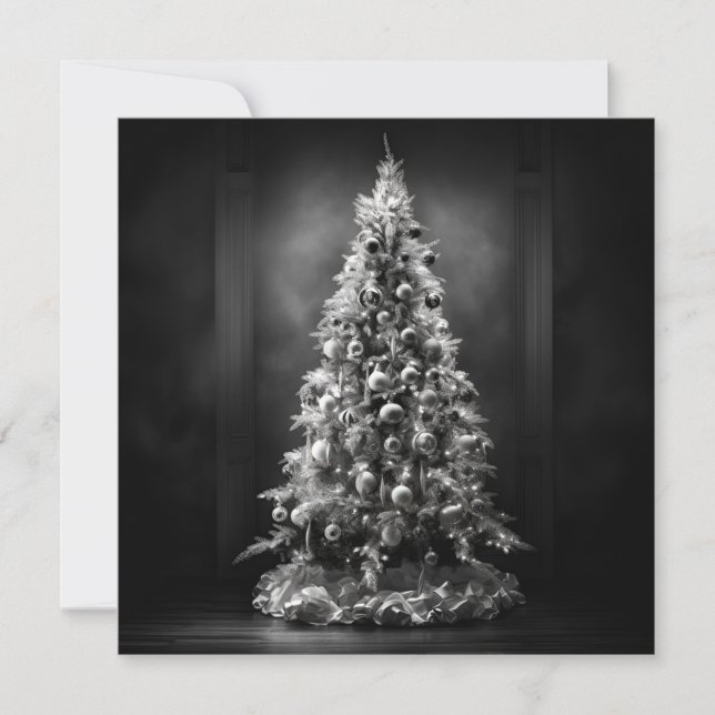 Carte de vacances d'arbre de Noël noir et blanc (Devant)